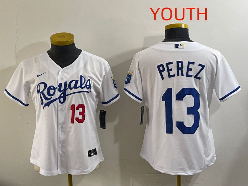 Youth Kansas City Royals #13 Perez White Game Nike MLB Jersey style 002->youth mlb jersey->Youth Jersey